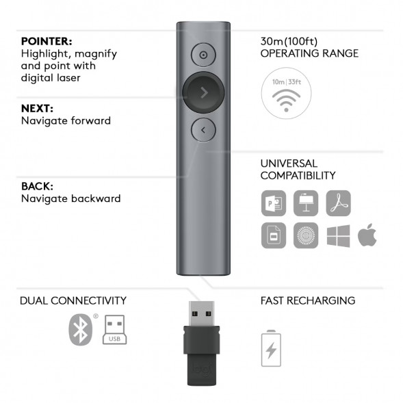 Презентер Logitech Spotlight Presentation Remote серый в Череповце