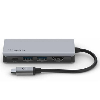 Адаптер Belkin USB-C 4-in-1 Multiport Adapter - HDMI, 2xUSB-A, USB-C, 100Вт, серый в Череповце