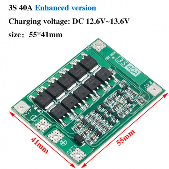 Плата защиты аккумулятора BMS 3S 40A 12.6 для Li-ion в Череповце