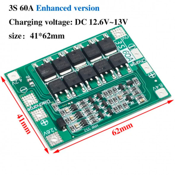 Плата защиты аккумулятора BMS 3S 60A 12.6 для Li-ion в Череповце