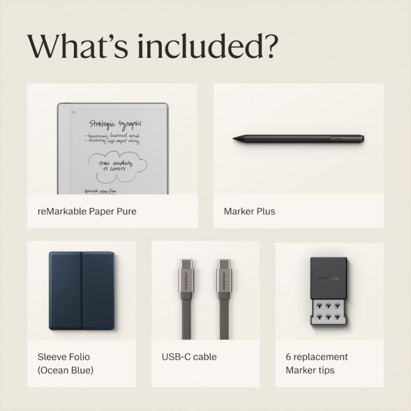 Графический планшет reMarkable Paper Pure+Marker Plus+Sleeve Folio, Ocean Blue в Череповце
